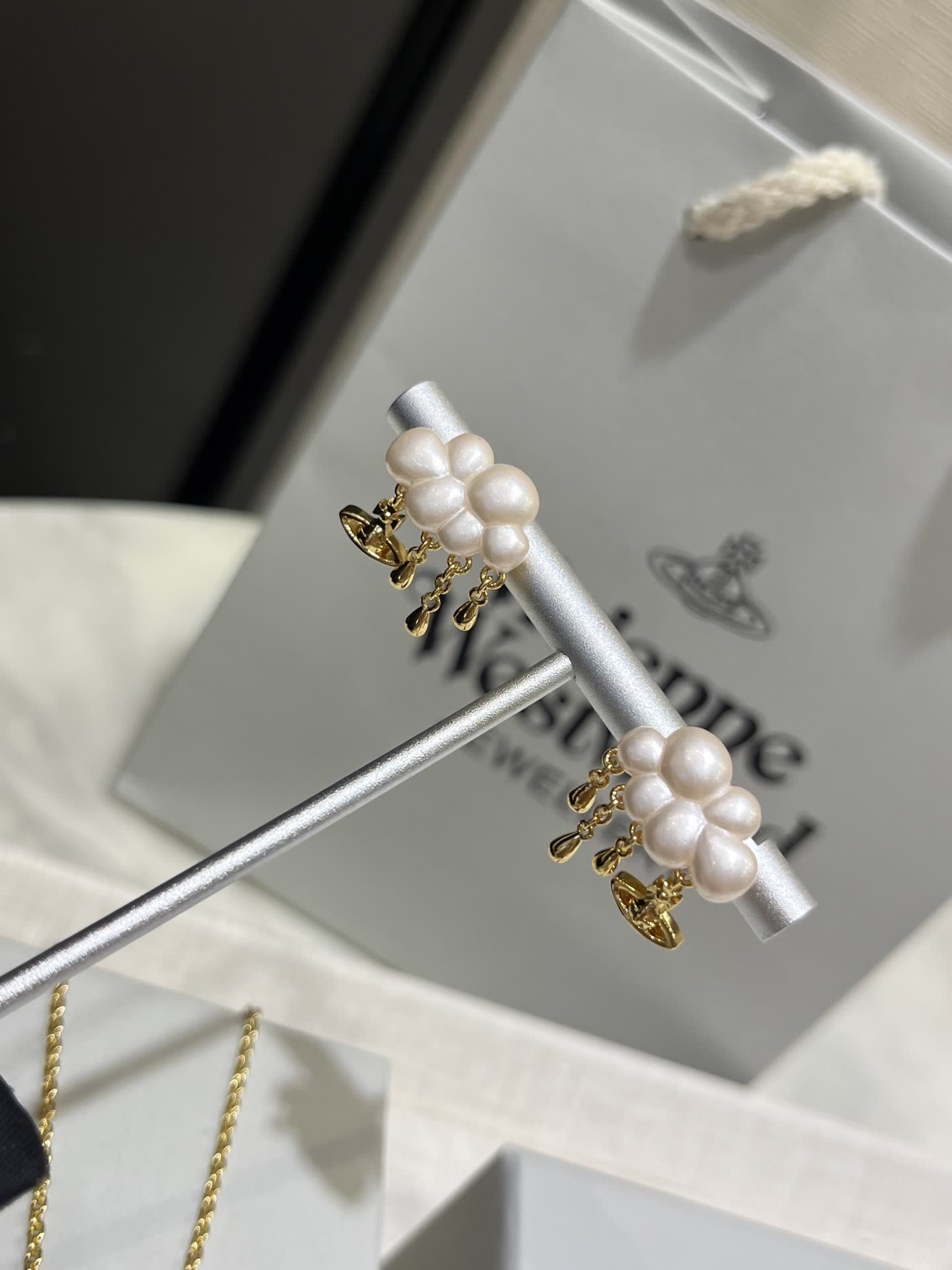 Vivienne Westwood Pearl Cluster Earrings with Gold Accents